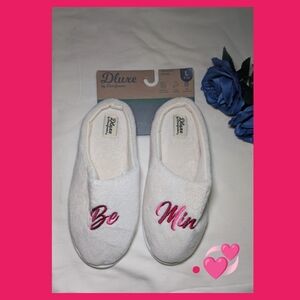 Luxe White Slippers with Pink Embroidery